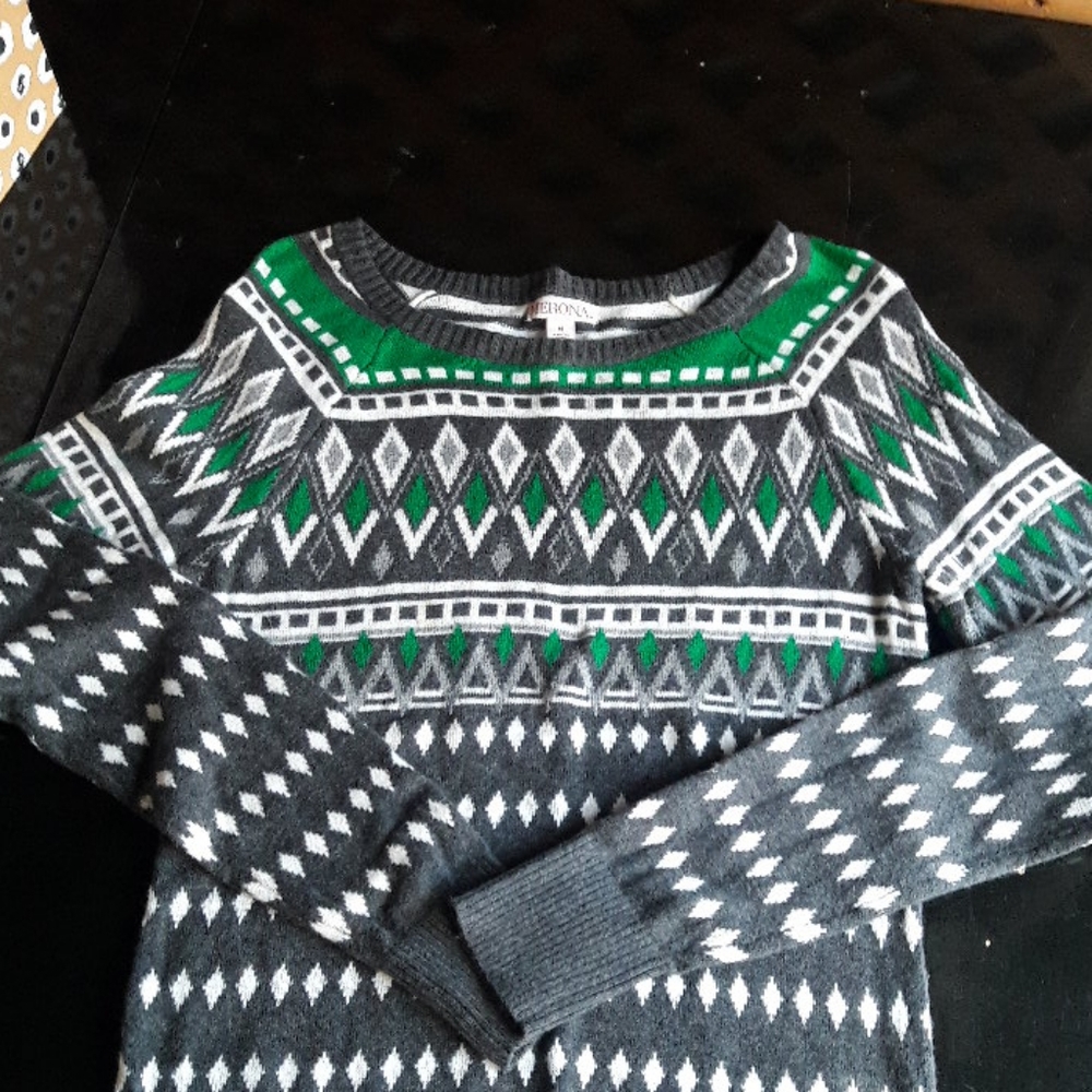 Gray, Green, and White Sweater